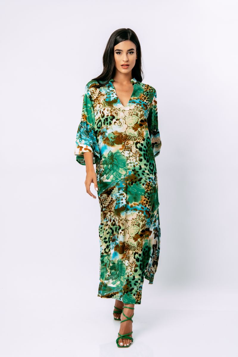 Fließendes Kaftan-Maxikleid mit Print
