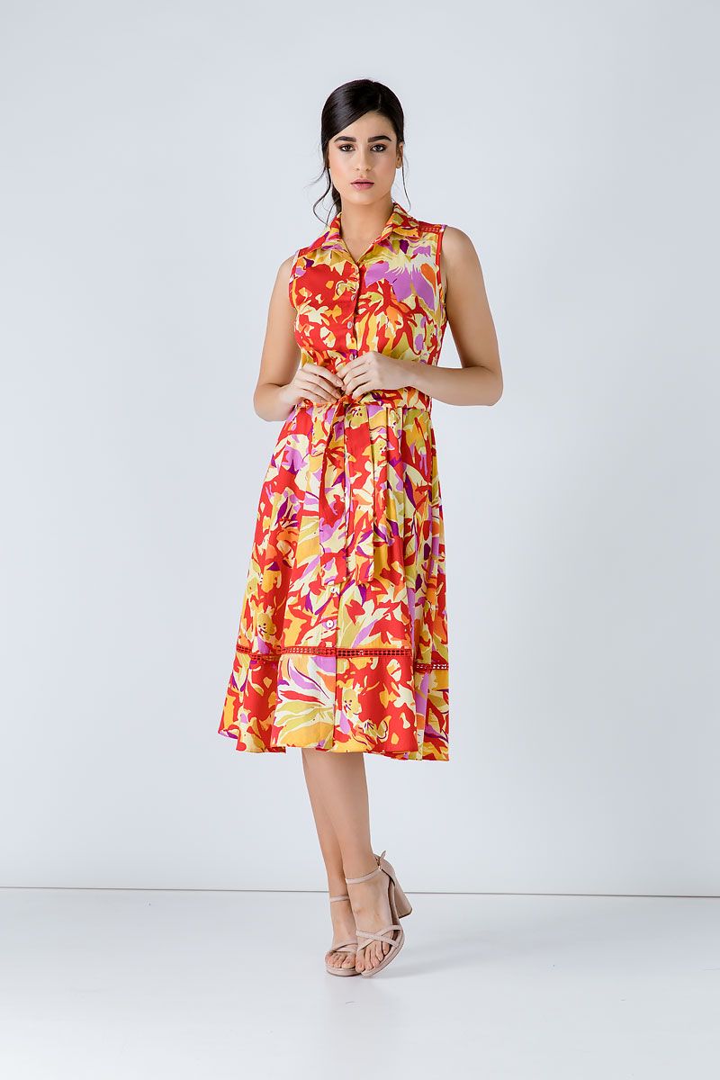 Farbenfrohes Hemdblusenkleid aus Baumwollpopeline