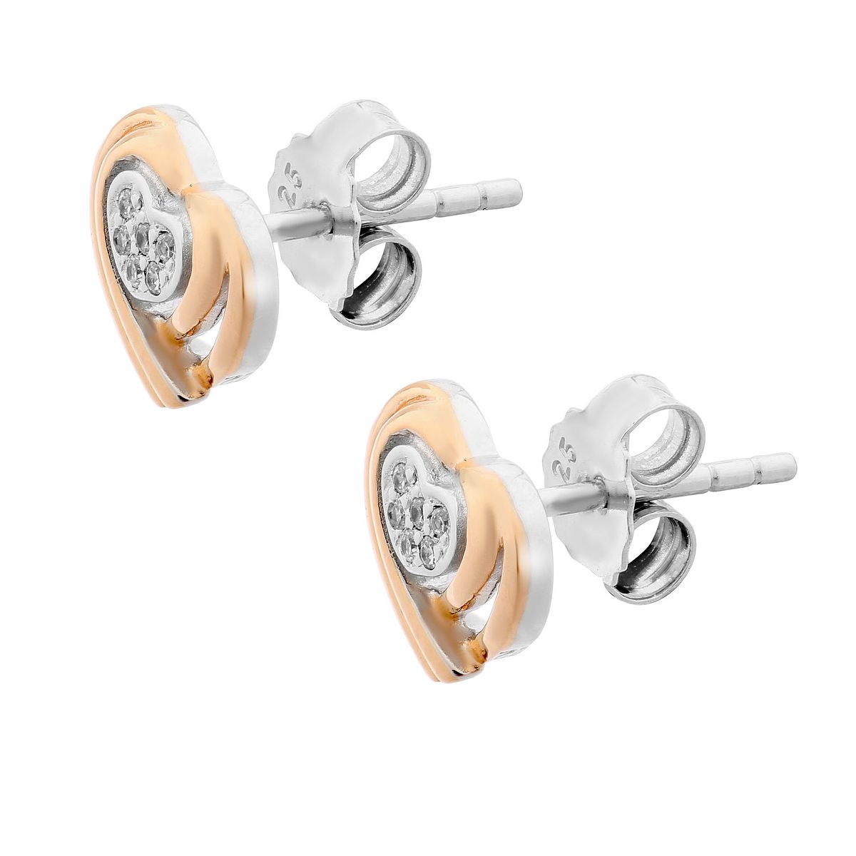 Zweifarbige Herz-Ohrstecker aus Silber