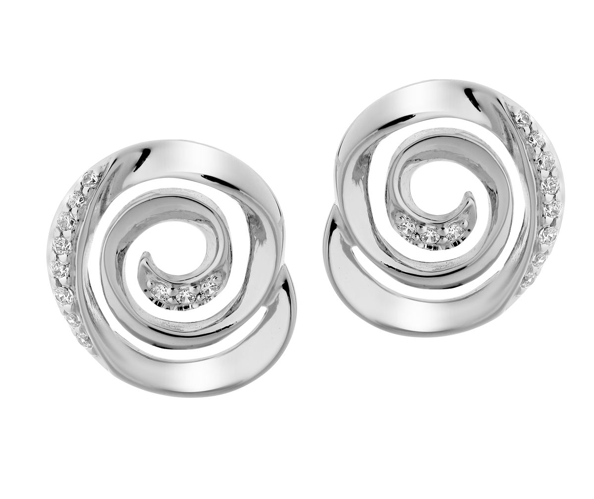Spiralförmige Silber-Ohrstecker mit Pavé