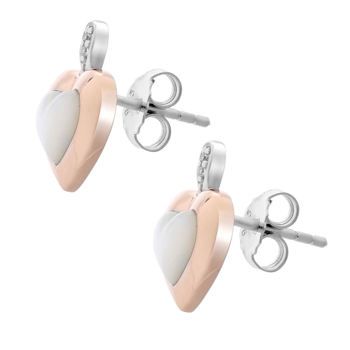 Bicolor Herz-Ohrstecker mit Perlmutt