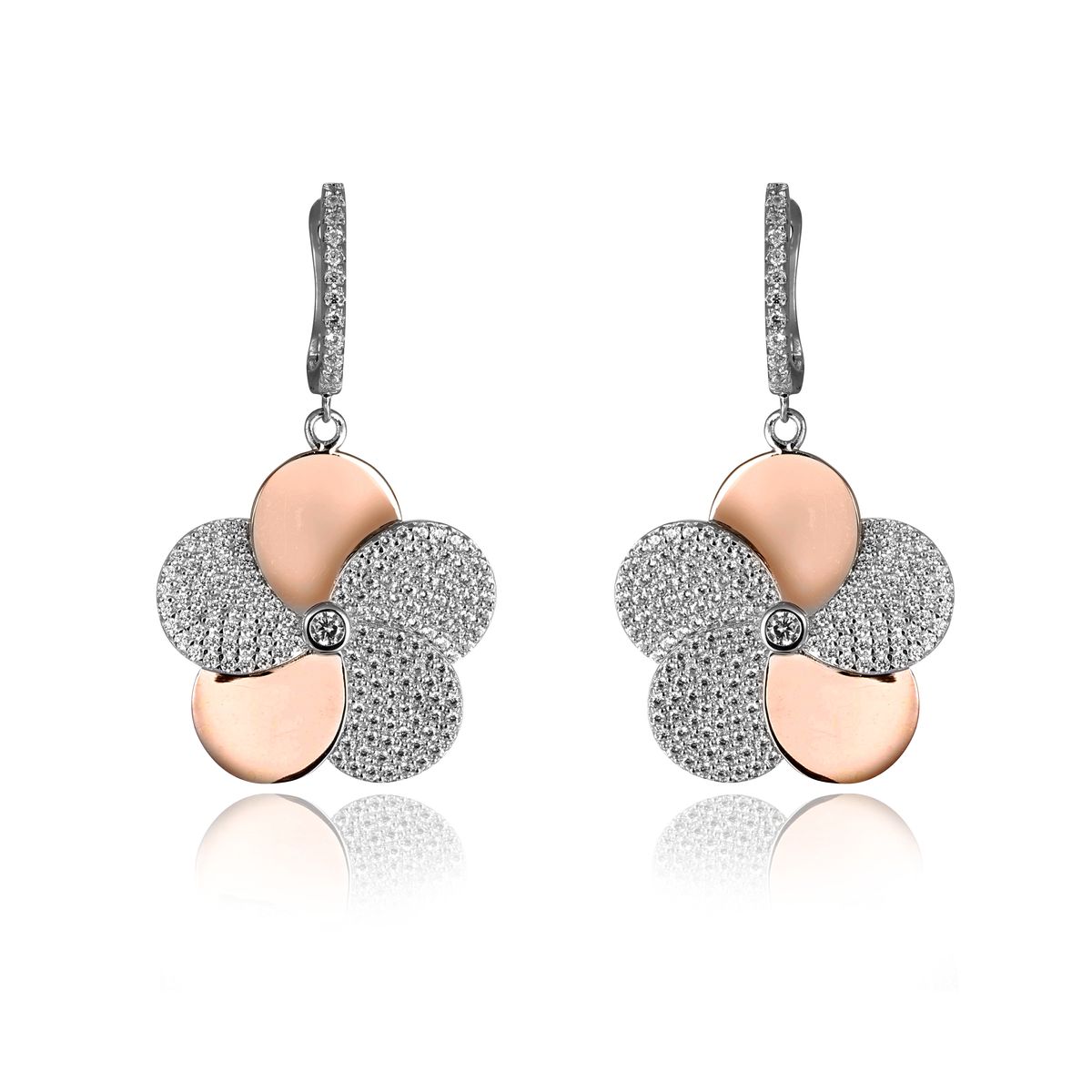 Elegante florale Pavé-Hängerohrringe