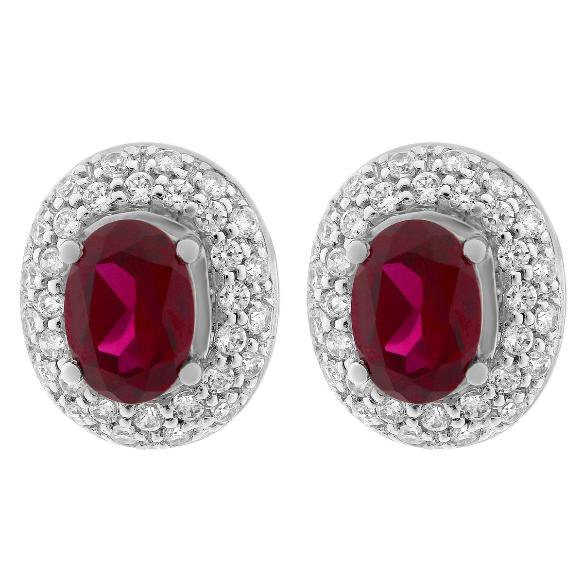 Elegante ovale Rubin-Halo-Ohrringe