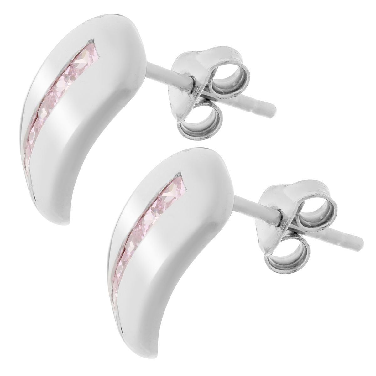 Geschwungene Silberohrstecker mit rosa Steinen