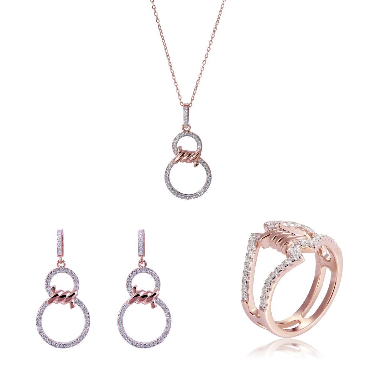 Schmuckset mit ineinandergreifenden Pavé-Kreisen
