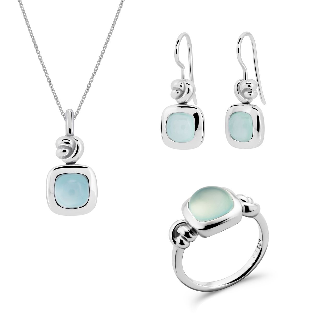 Schmuckset mit quadratischen Cabochons