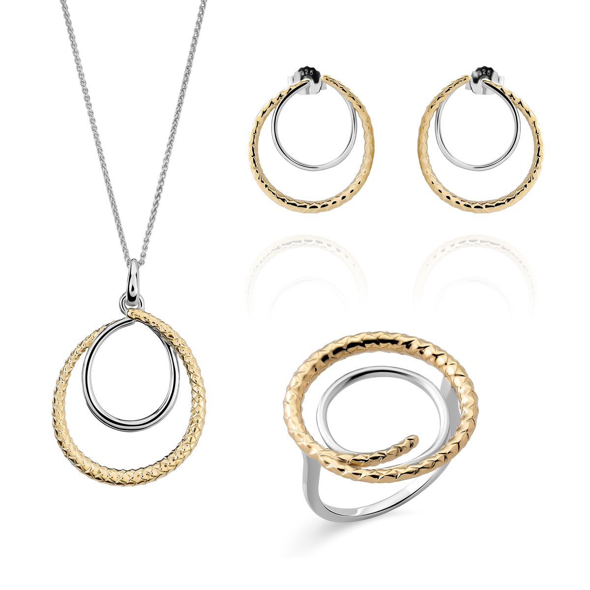 Zweifarbiges Schmuckset mit verschlungenen Kreisen
