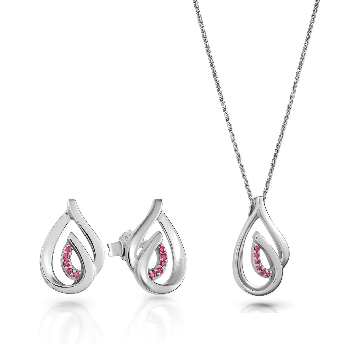 Tropfen-Schmuckset mit rosa Steinen
