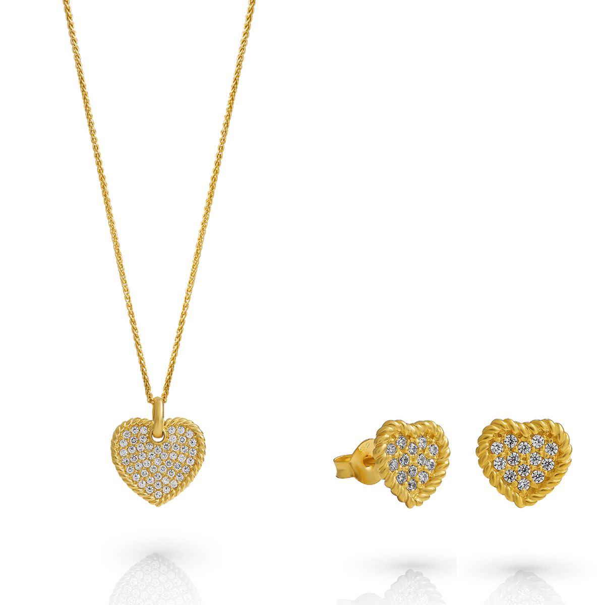 Herz-Pavé-Anhänger und Ohrringe Set