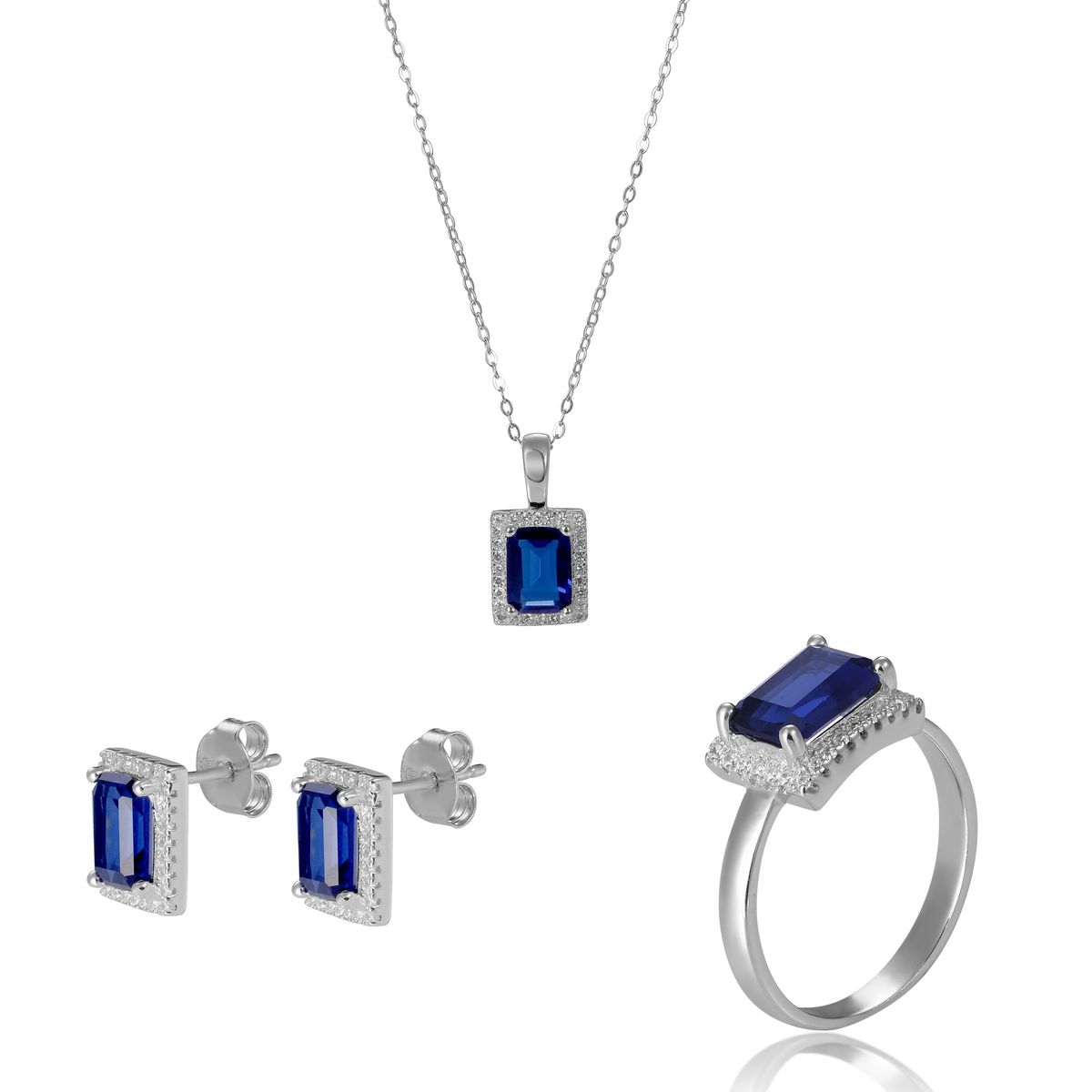 'Enora' Schmuckset mit Saphir-Smaragdschliff