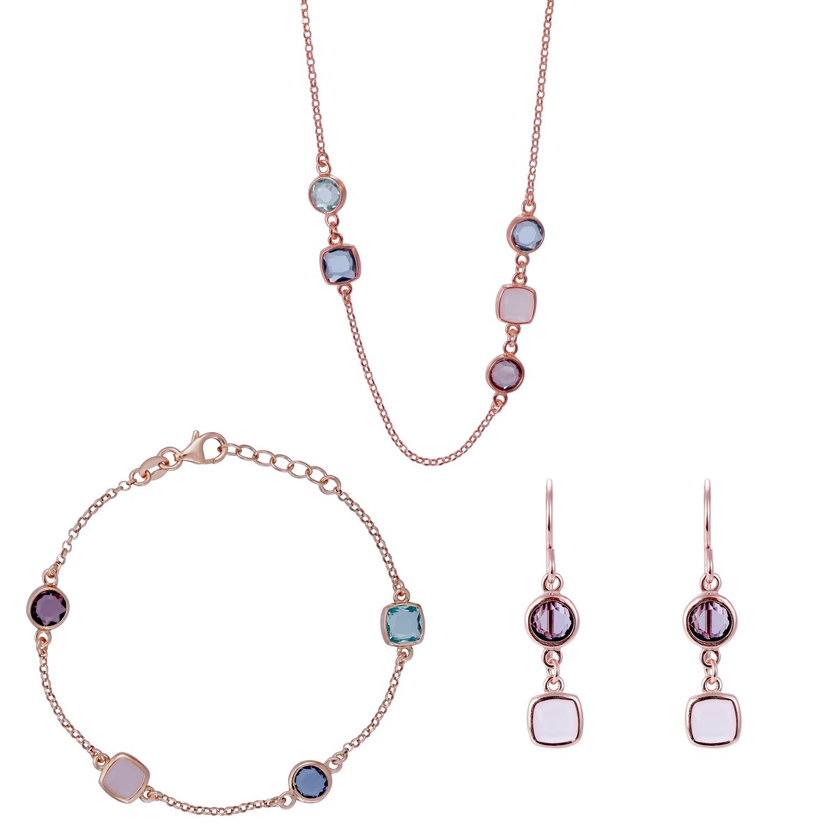 Schmuckset mit bunten Edelsteinen, Roségold