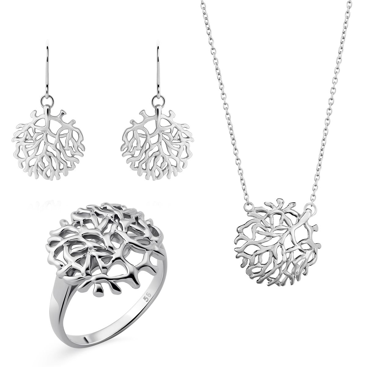 Silbernes Schmuckset mit Zweigmotiv