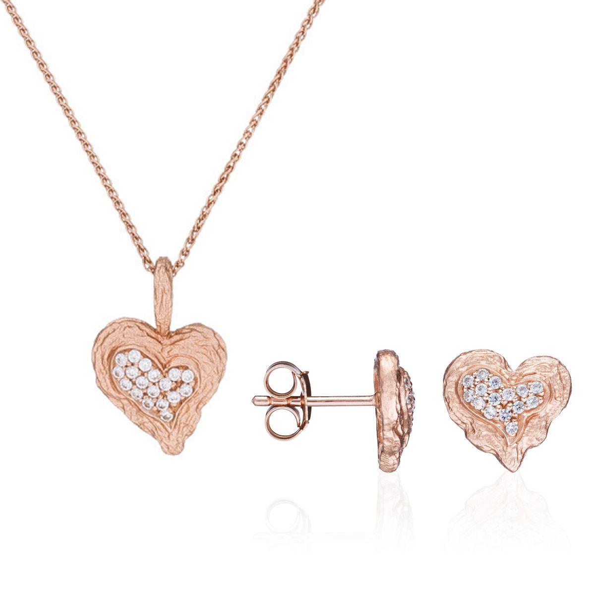 Strukturiertes Herz-Schmuckset