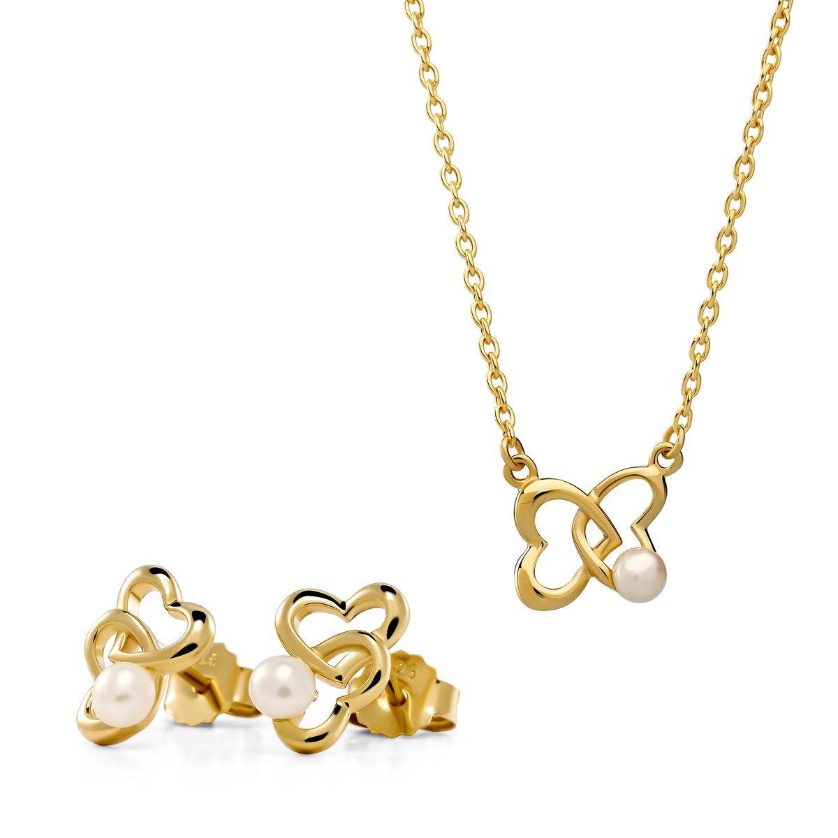Schmuckset mit verschlungenen Herzen und Perlen