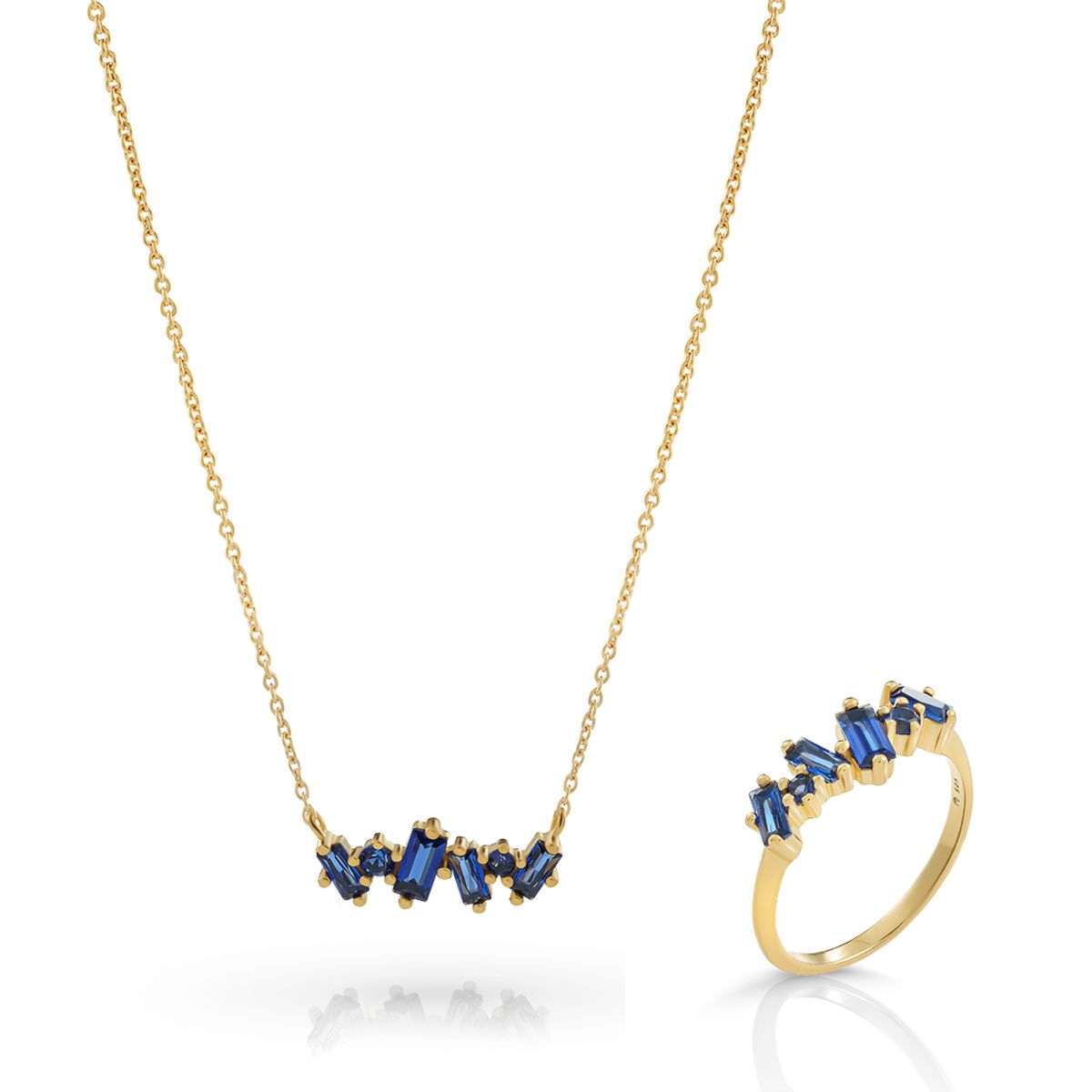 Elegantes Schmuckset mit blauen Steinen