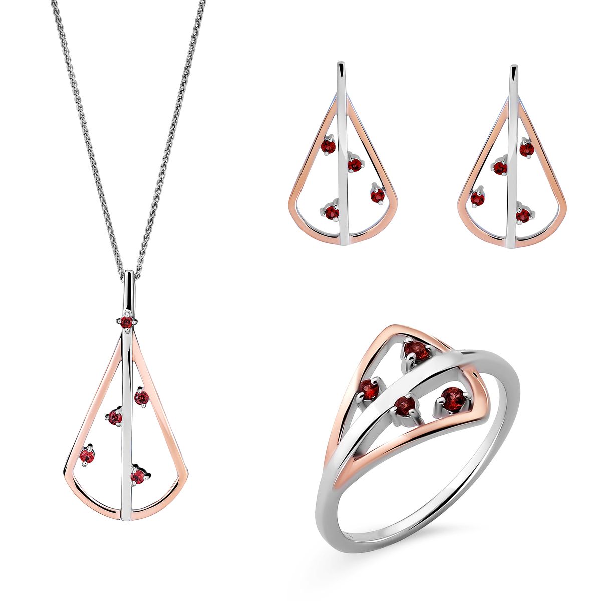 Geometrisches Bicolor-Schmuckset in Tropfenform