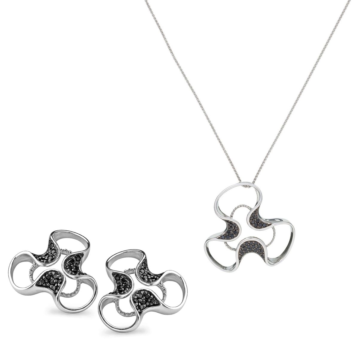 Abstraktes Wellen-Pavé-Schmuckset