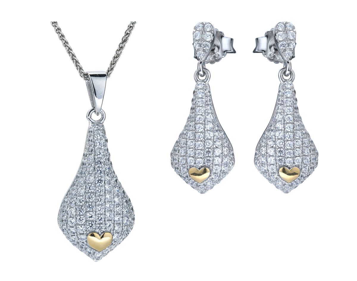 Schmuckset mit Pavé-Tropfen und Goldherz