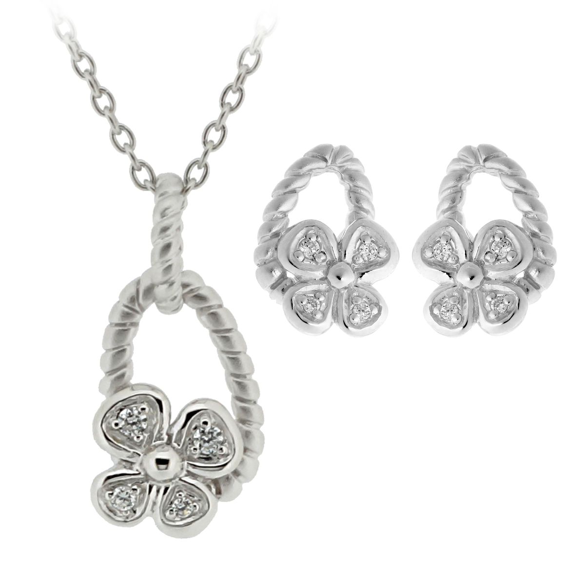 Funkelndes Blumen-Anhänger- und Ohrring-Set