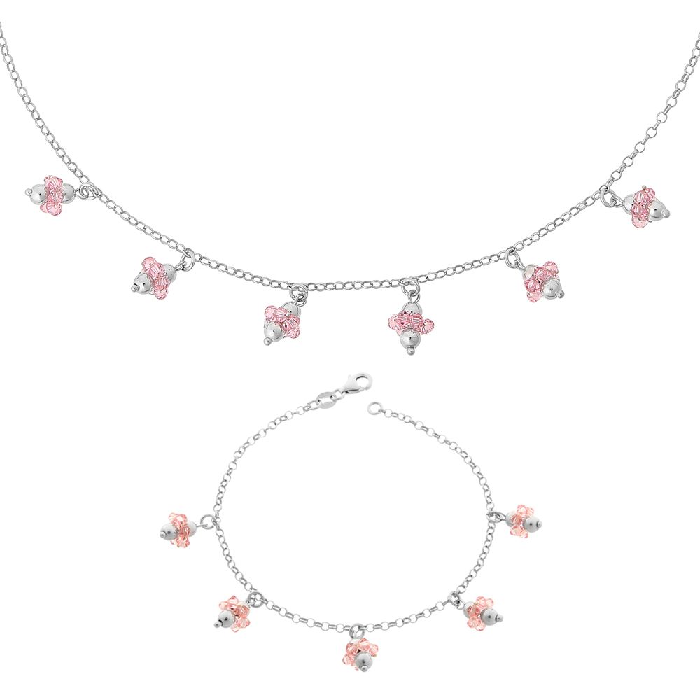 Sterlingsilber-Set mit Blumenanhängern