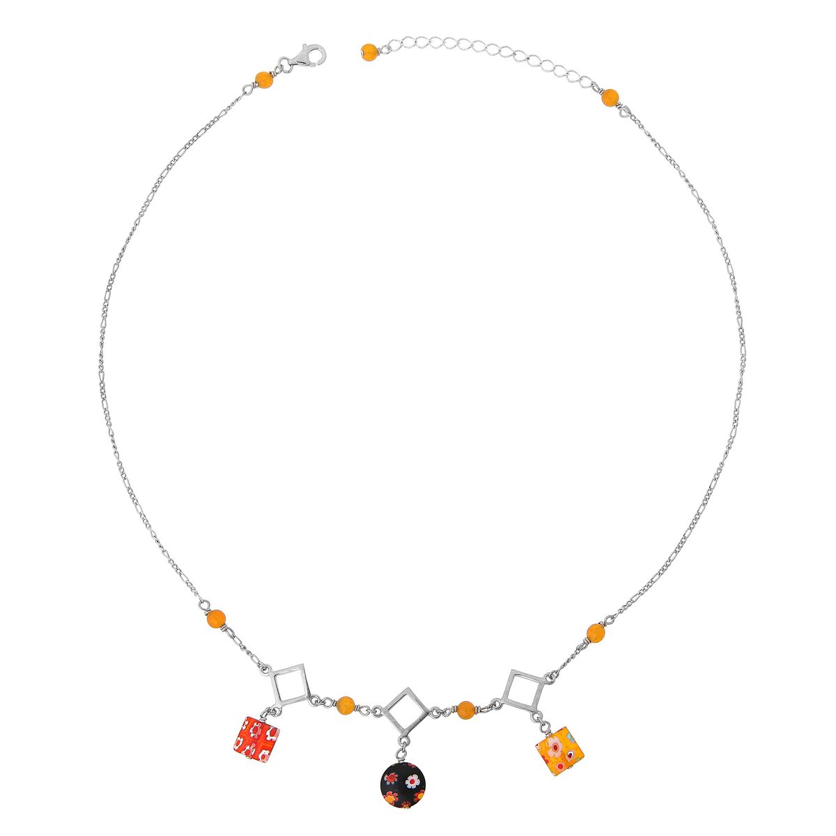 Silberne Halskette mit Blumen-Anhängern