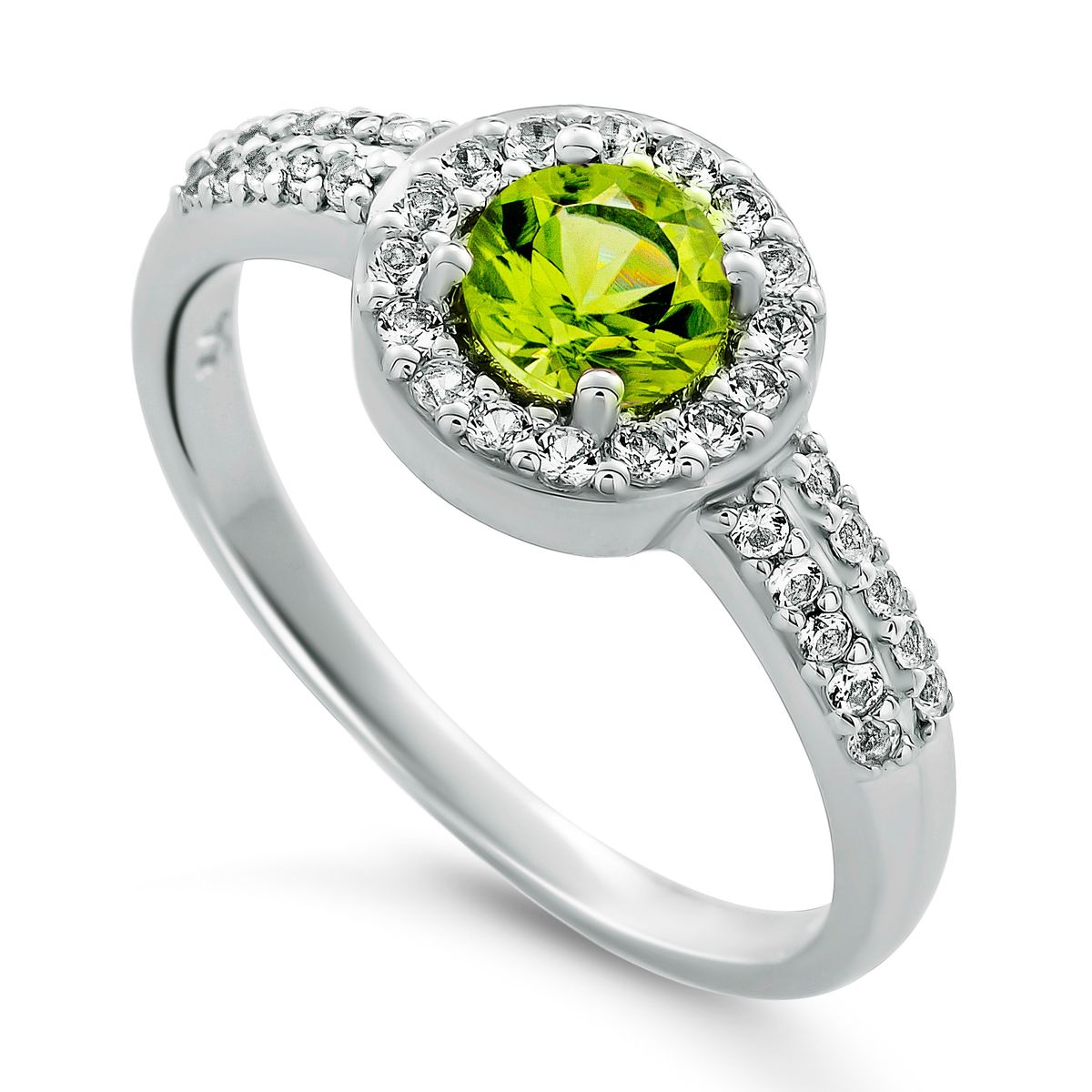Halo-Ring mit grünem Edelstein