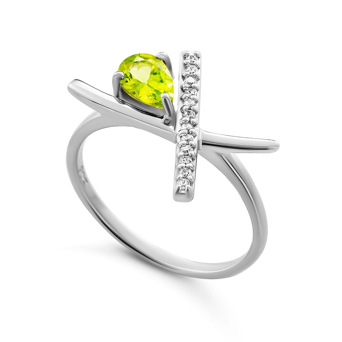 Geometrischer Ring mit Peridot und Zirkonia