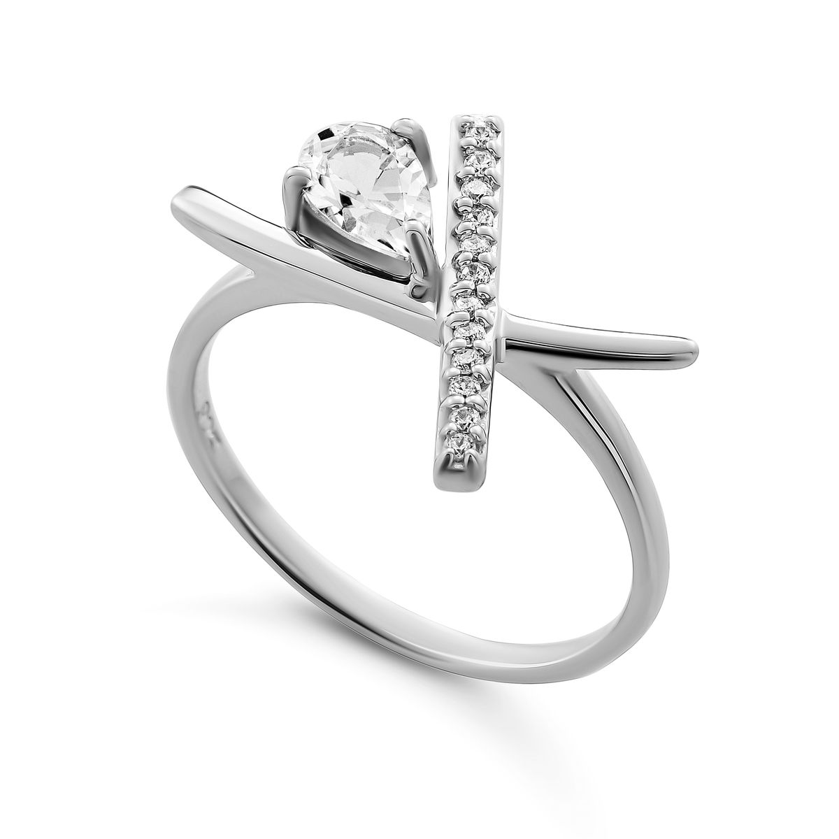 'Charlotte' Silberring mit Zirkonia im Birnenschliff