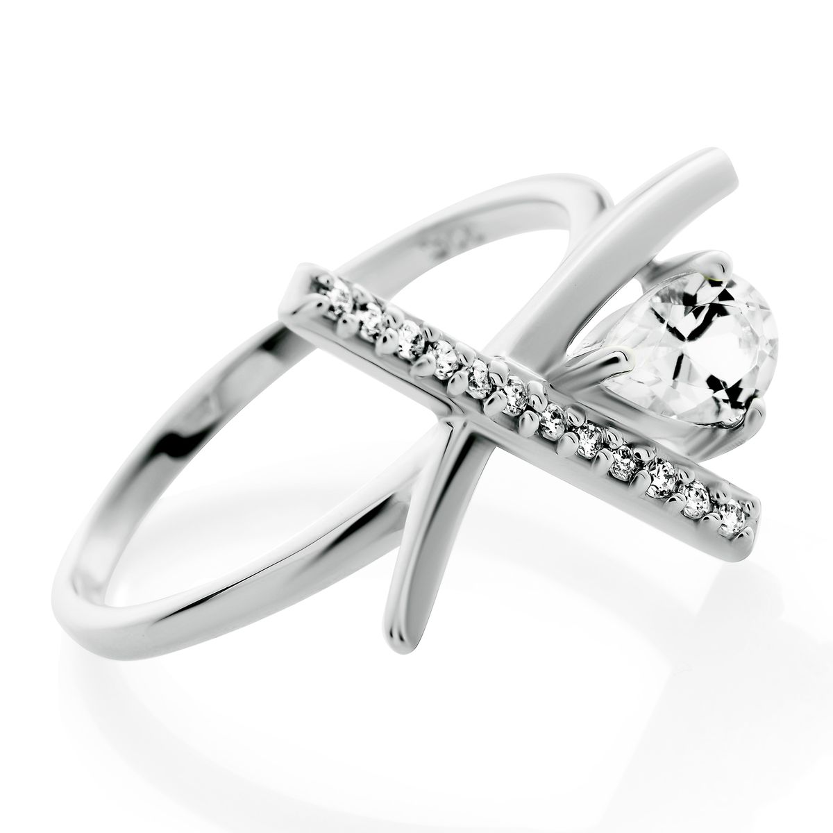 'Charlotte' Silberring mit Zirkonia im Birnenschliff