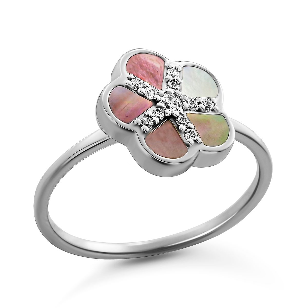 Silberner Gänseblümchen-Ring mit Perlmutt