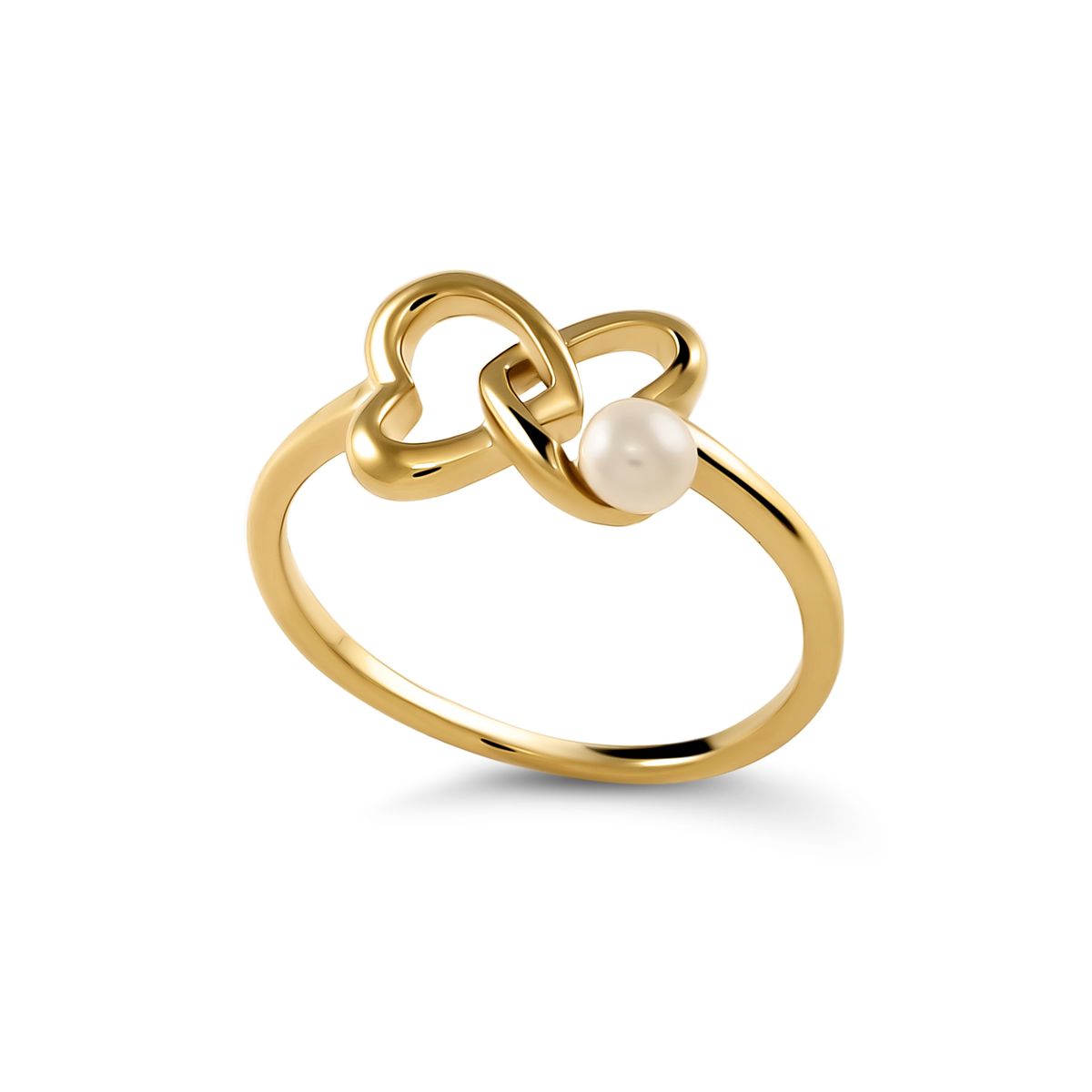 Ring mit ineinandergreifenden Herzen und Perle