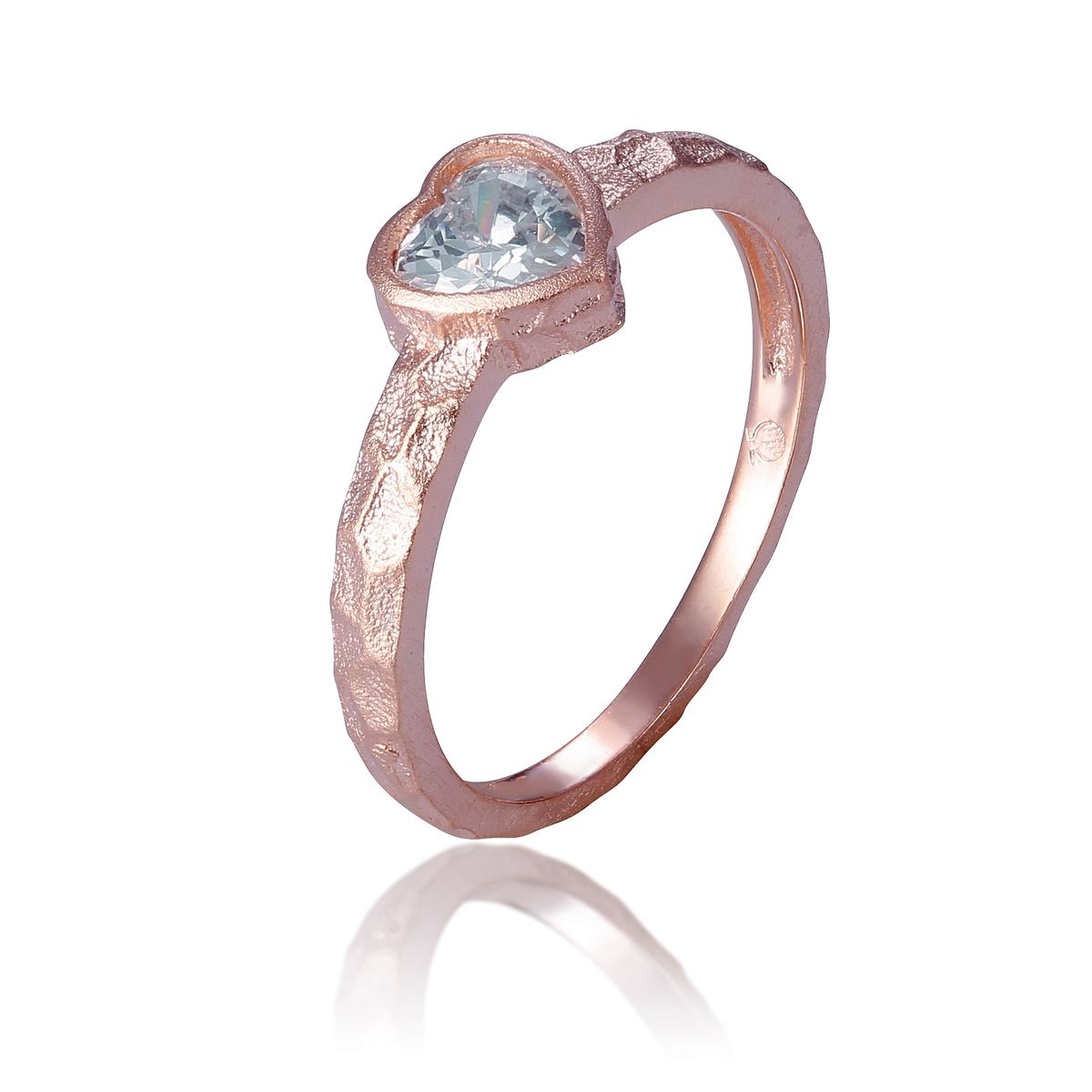 Herz-Stein Ring mit Hammerschlag