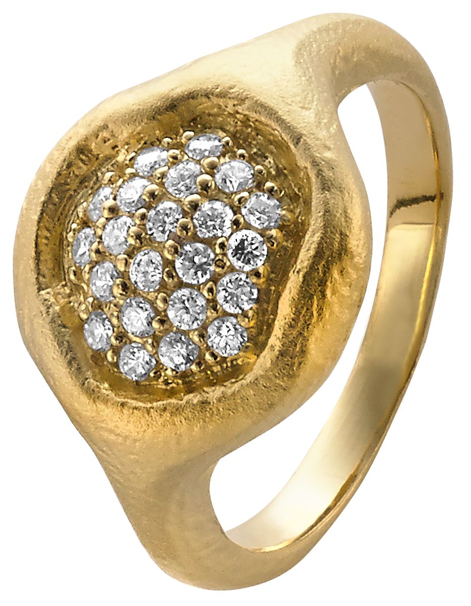 Gehämmerter Gold-Siegelring mit Pavé-Besatz