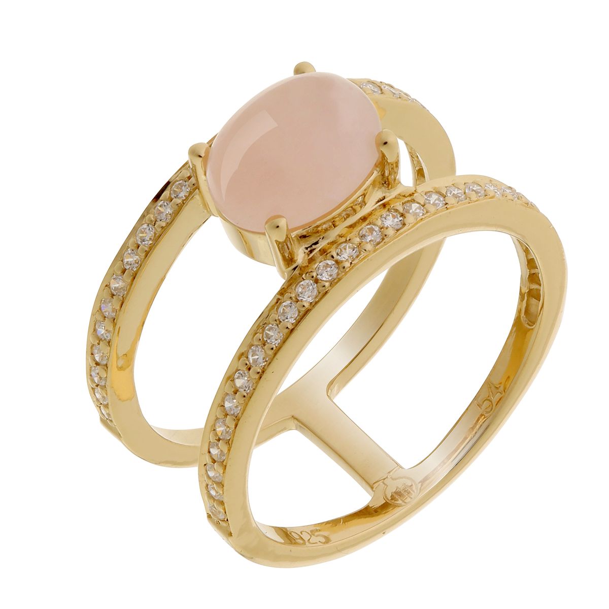 Eleganter Rosenquarz-Ring mit Doppelband