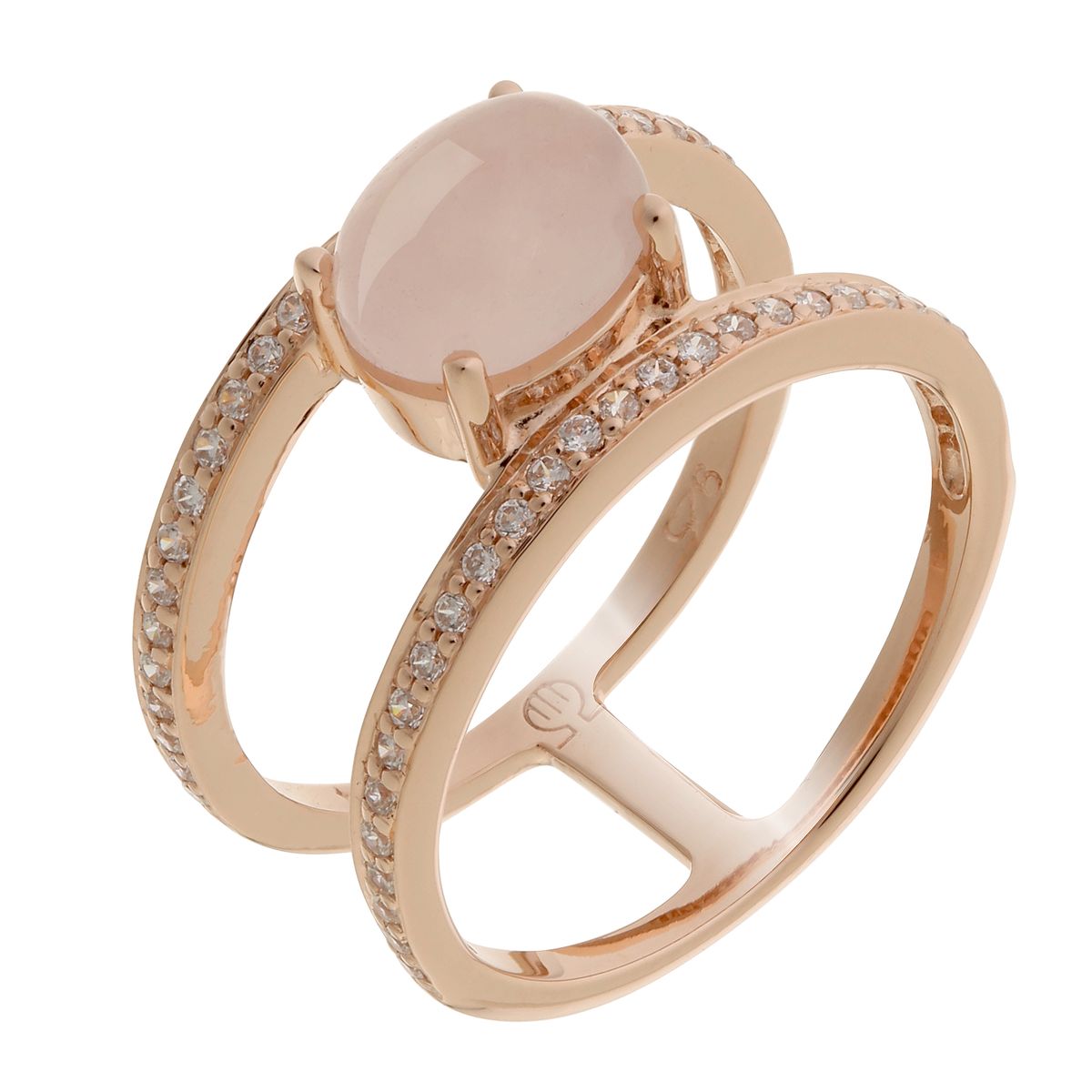 Eleganter Doppelband-Ring mit Rosenquarz