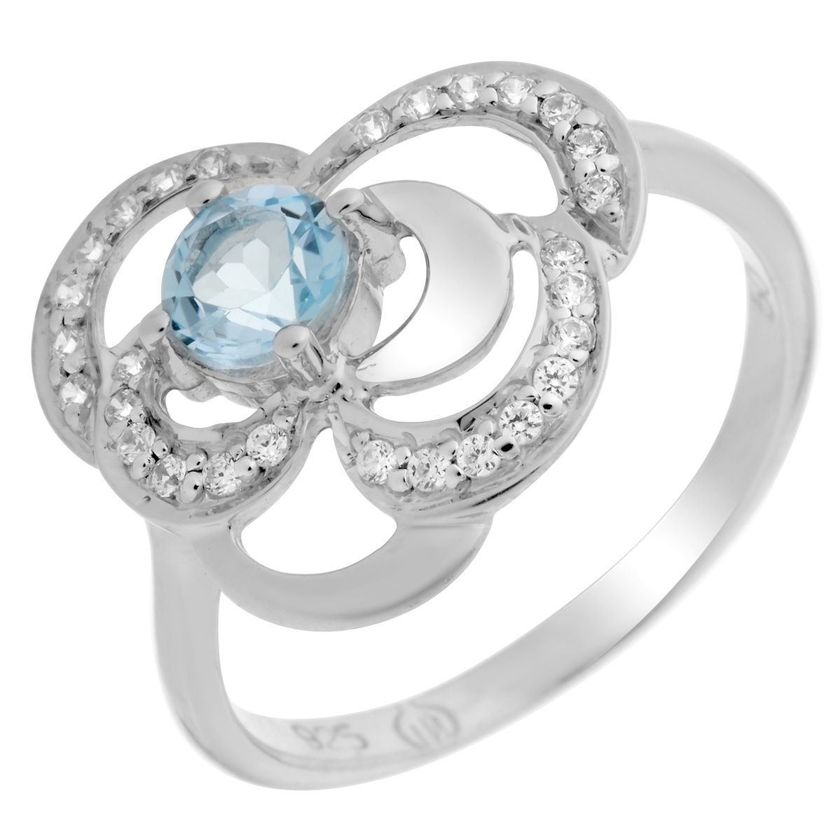 Floraler Silberring mit Edelstein