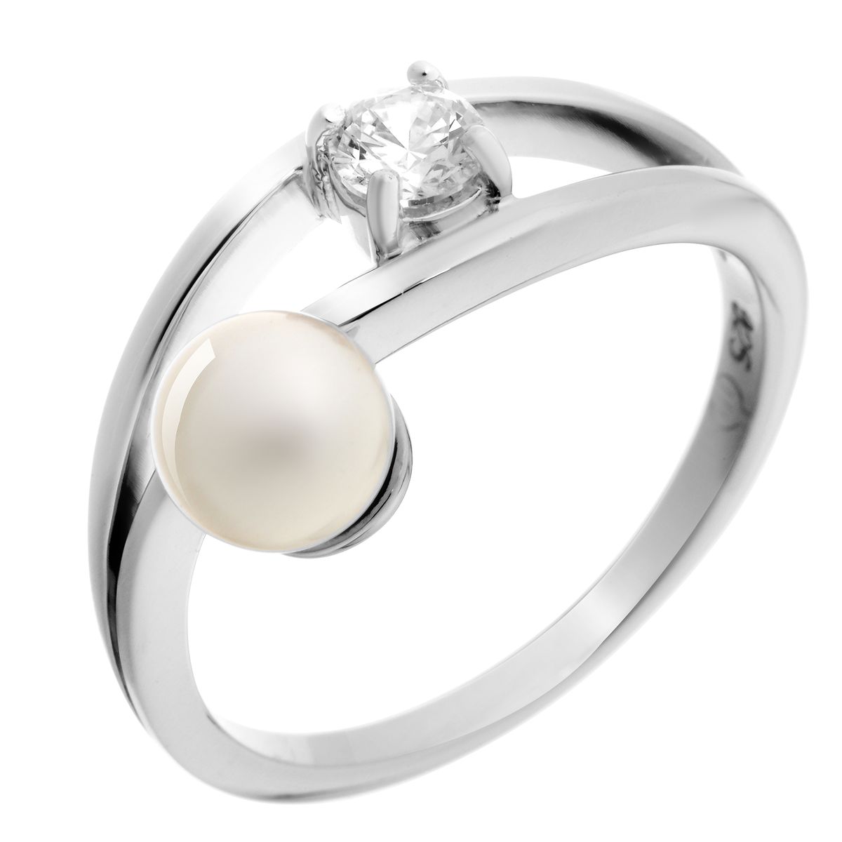 Eleganter Bypass-Ring mit Perle und Kristall