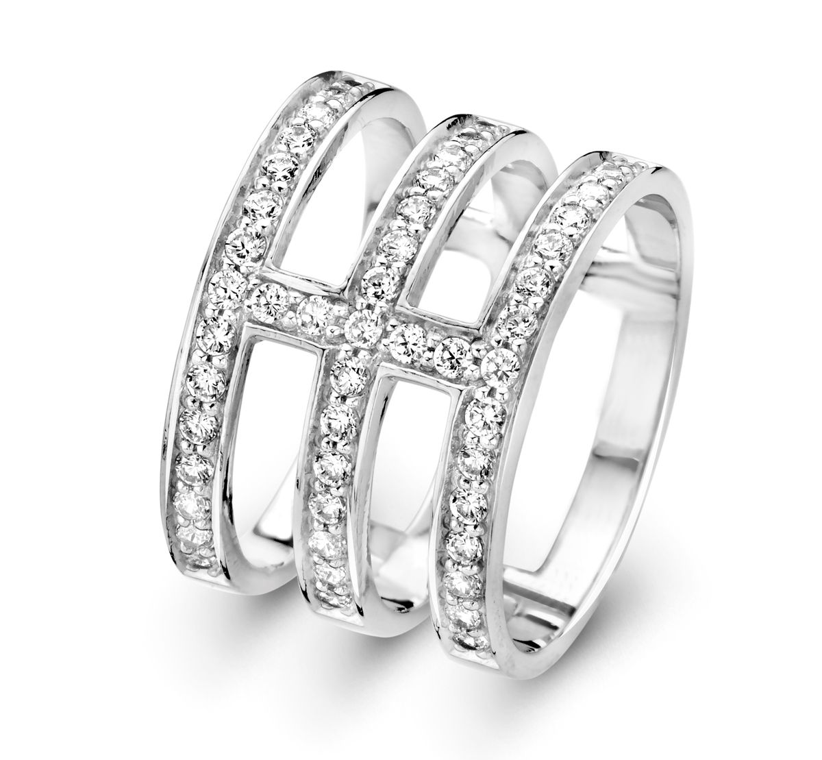 Dreireihiger Pavé-Statement-Ring