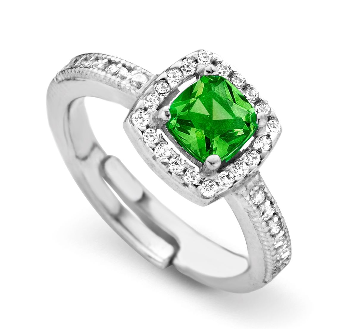 Eleganter Halo-Ring mit Kissen-Schliff
