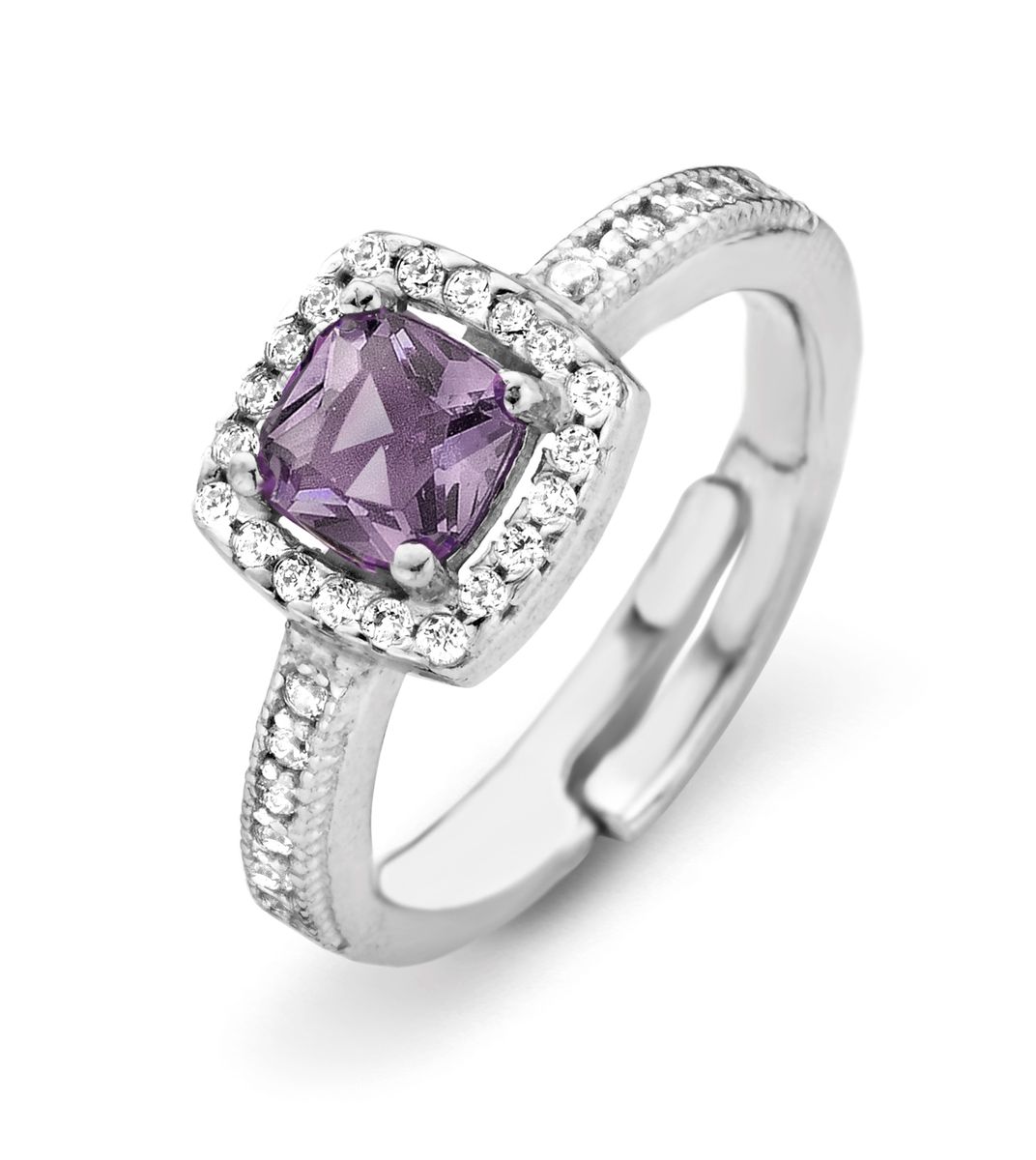 Ring mit lilafarbenem Kissen-Schliff Halo