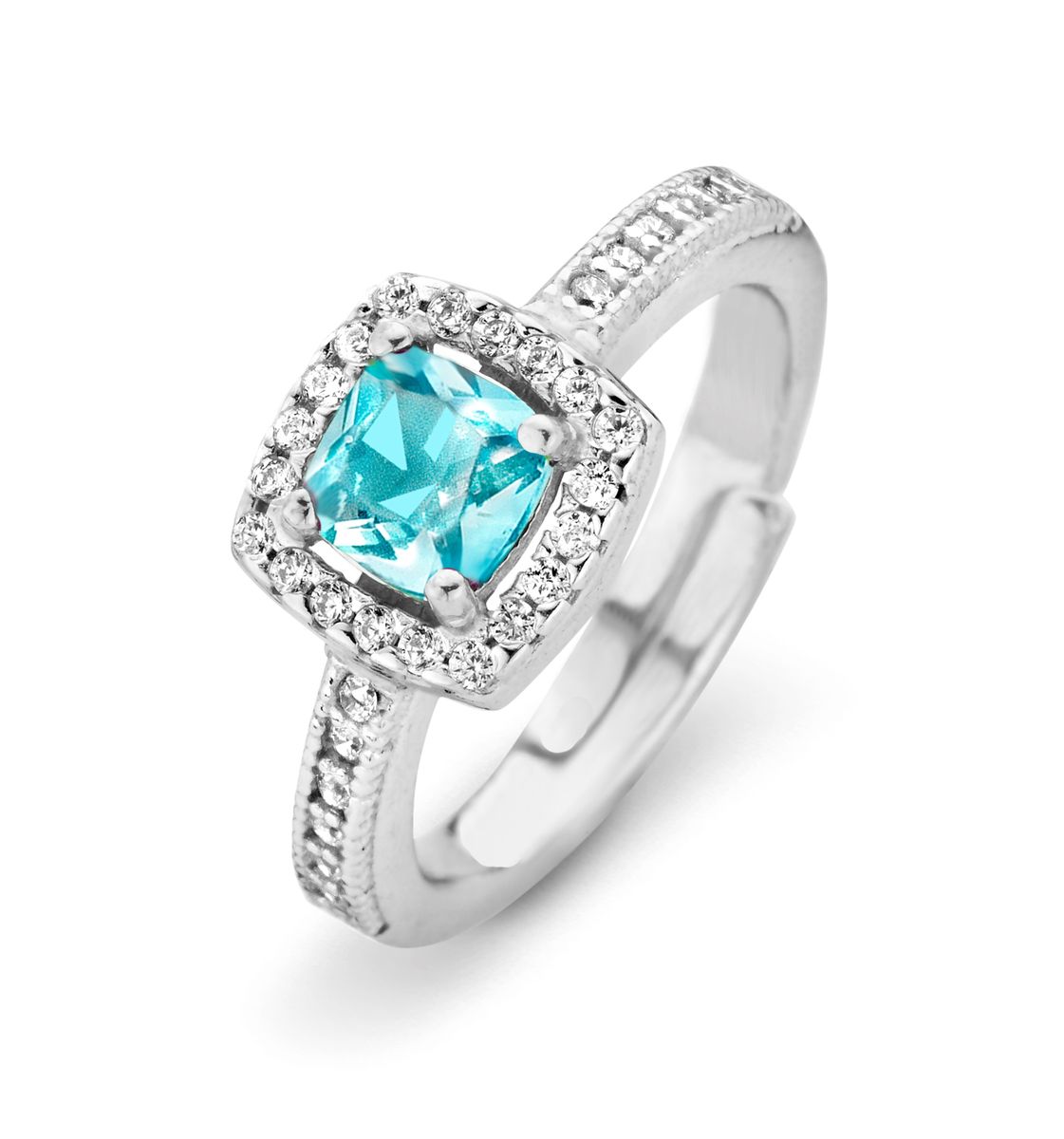 Halo-Ring mit blauem Kissenschliff