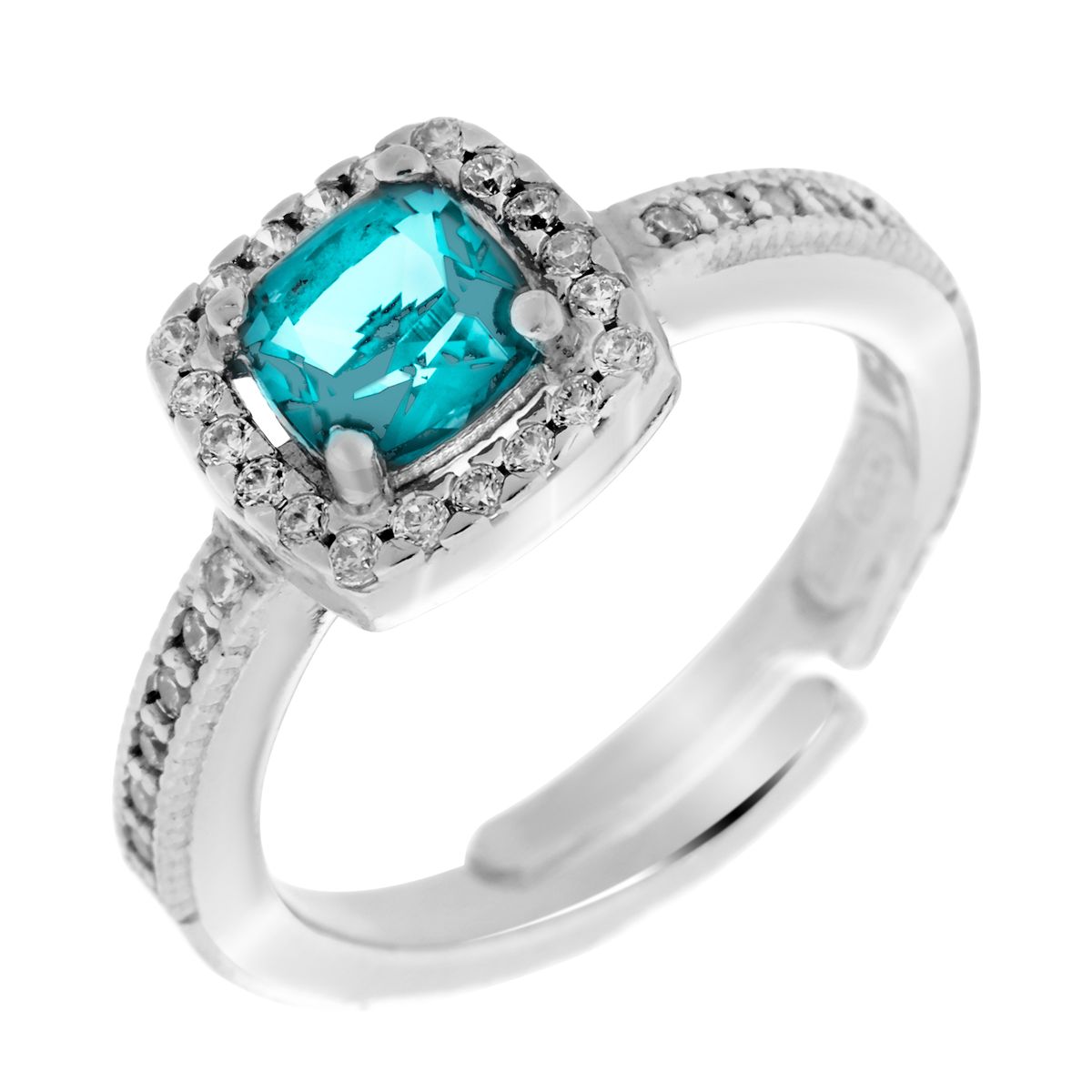 Halo-Ring mit blauem Kissenschliff