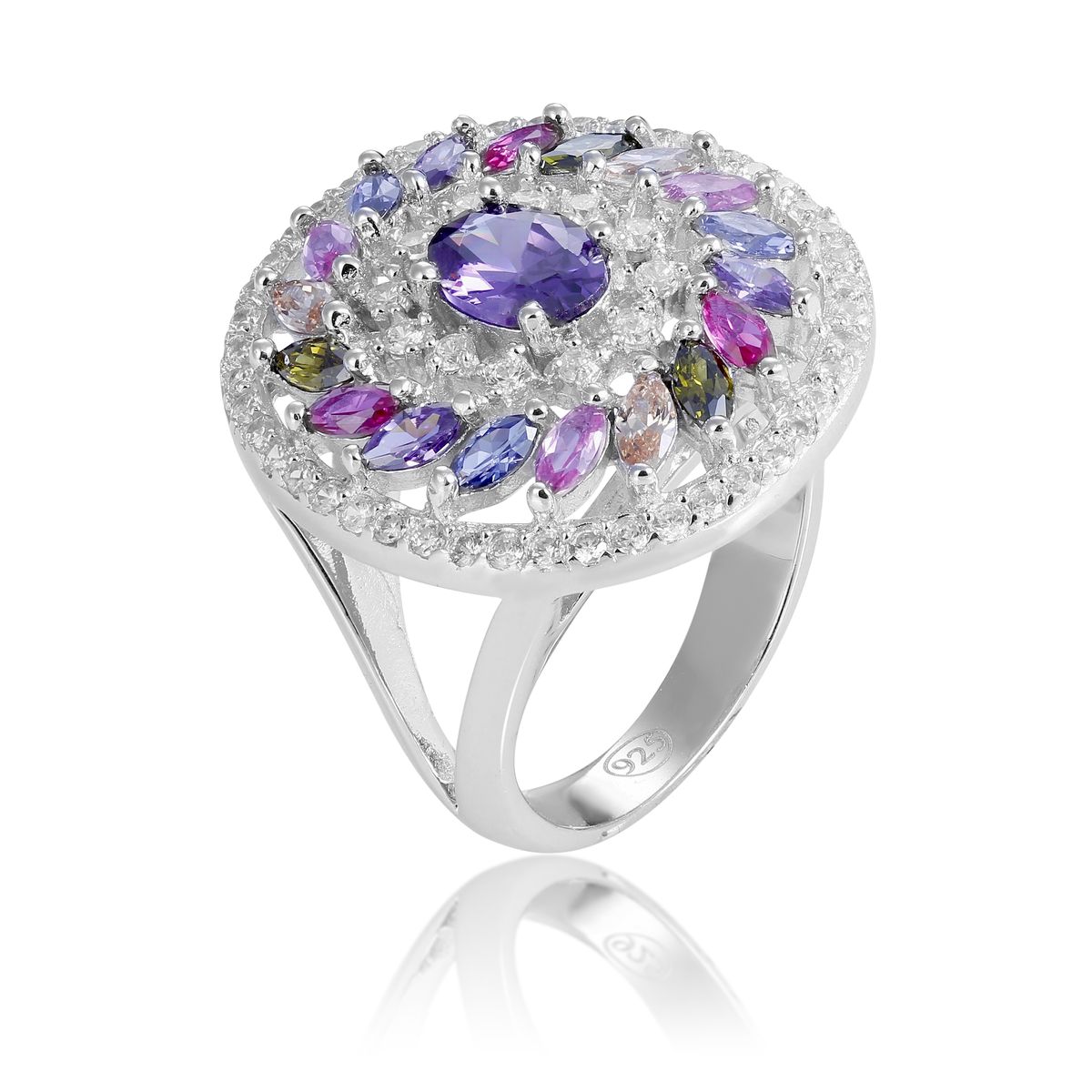 Farbenfroher prunkvoller Ring aus Sterlingsilber