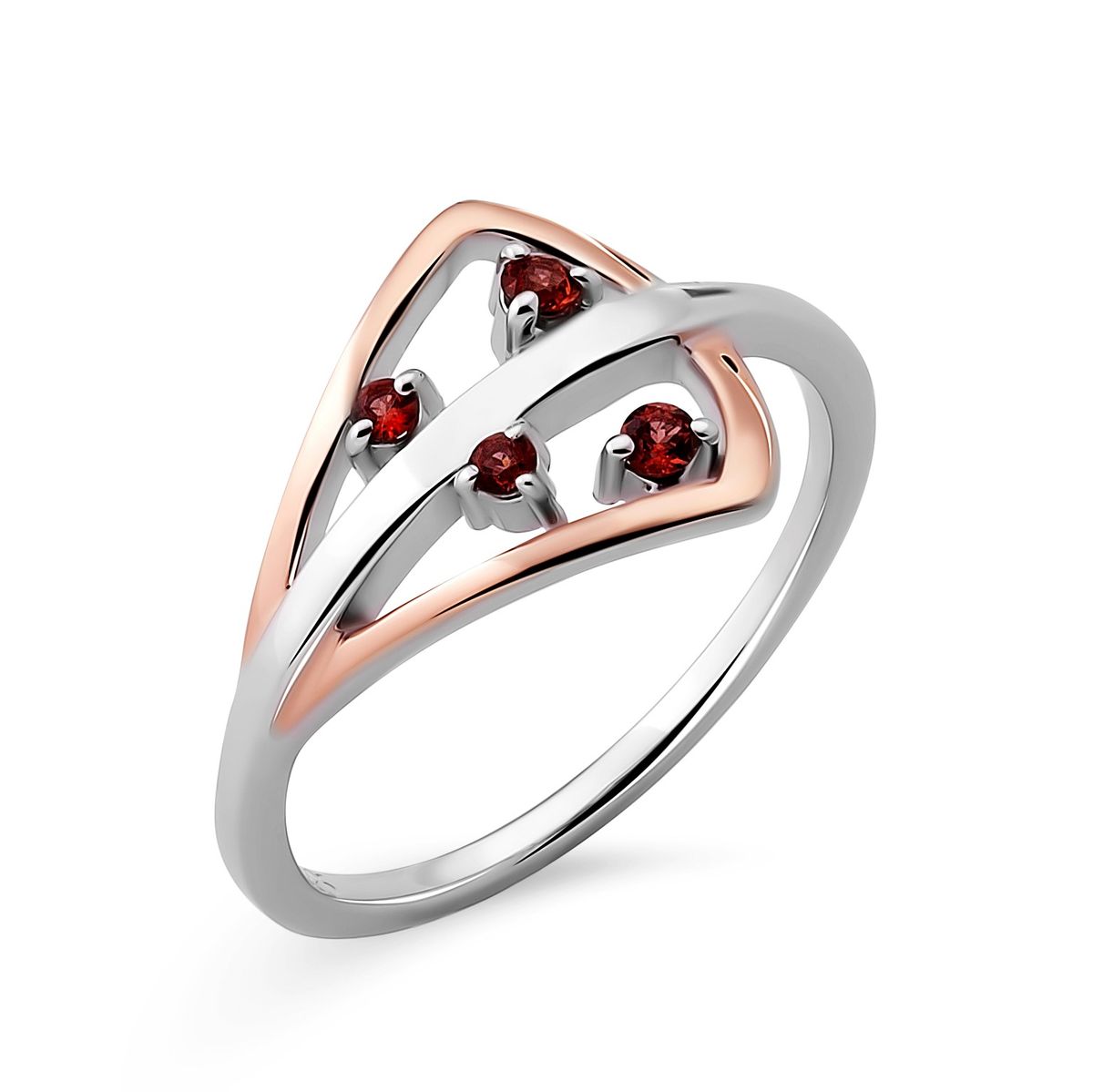 Bicolor-Ring mit roten Schmucksteinen