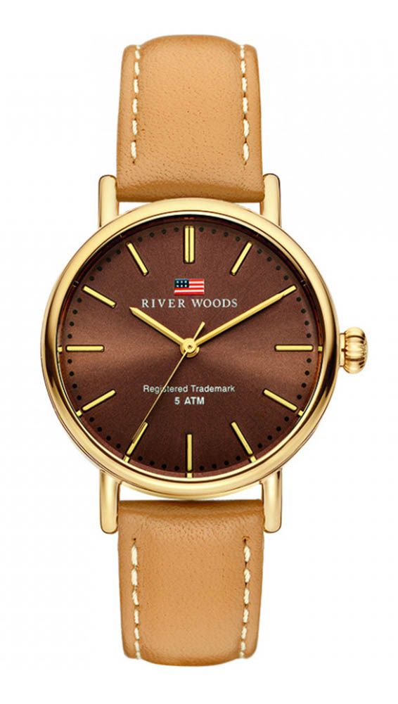 Klassische goldfarbene Uhr mit Lederarmband