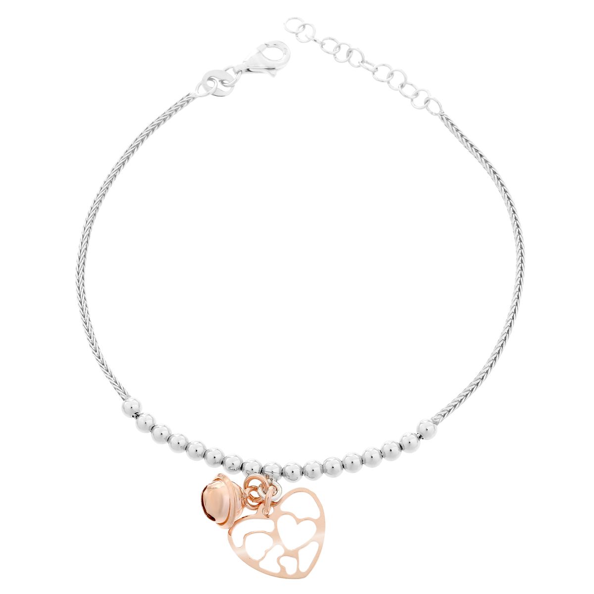 Bicolor-Armband mit Herz und Glocke