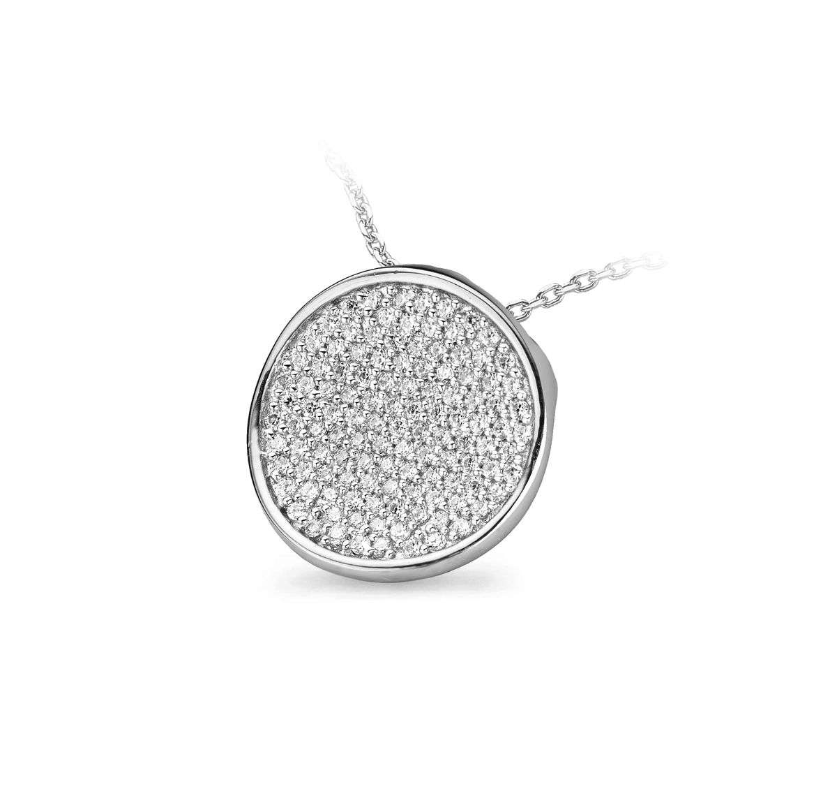 Silberhalskette mit rundem Pavé-Anhänger