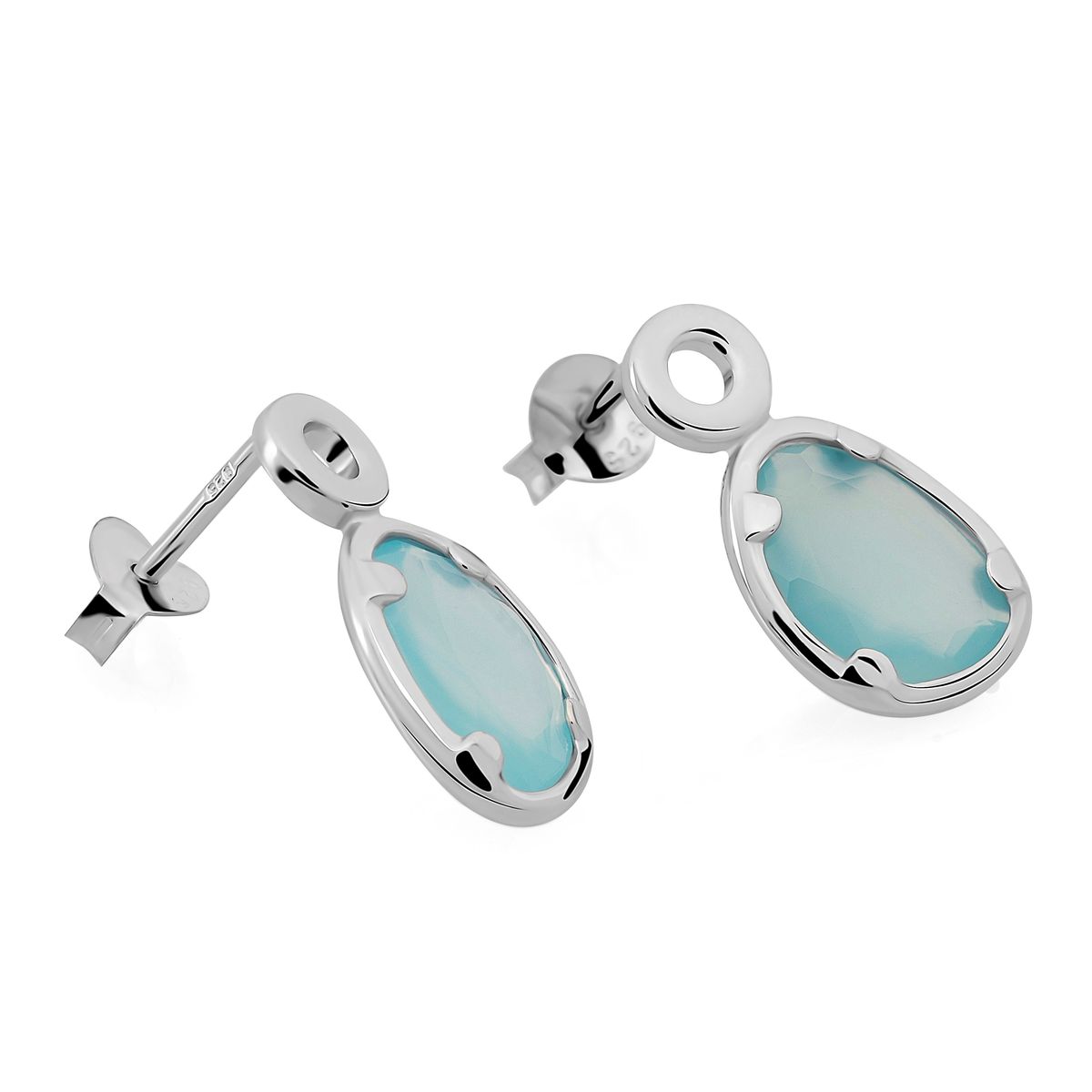 Elegante silberne Tropfenohrringe mit blauem Stein