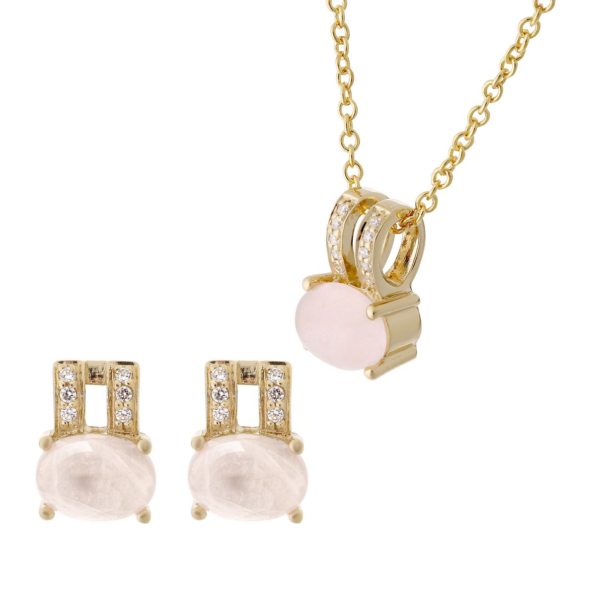 Schmuckset mit Rosenquarz und Kristallen