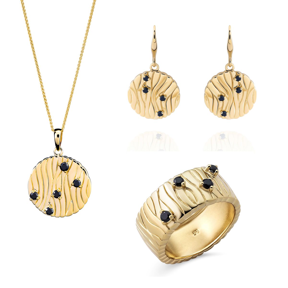 Strukturiertes dreiteiliges 'Babette' Schmuckset